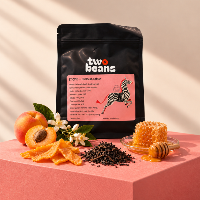 Sáček kávy Two Beans Etiopie – Chelbesa, Ephtah s meruňkou, sušeným mangem, pomerančovým květem, medem a černým čajem